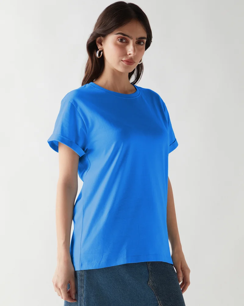 bewakoof Women's Azure Blue Boyfriend T-shirt
